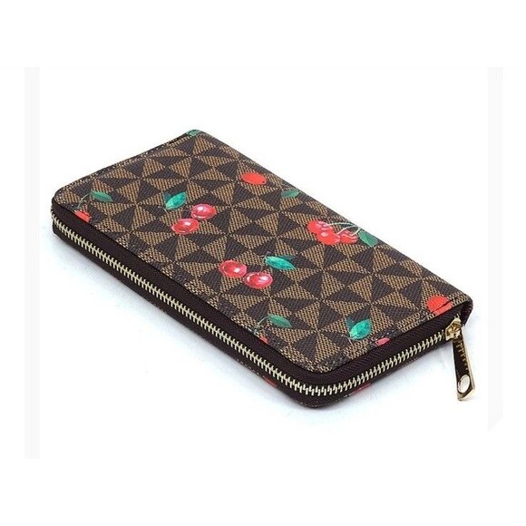Cherry Print Brown Inspired Wristlet Wallet Nwot Fruit Fashion Purse - Picture 3 of 8